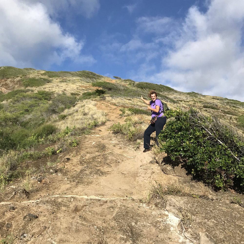 Hanauma Bay Trail - Where she's pointing is part of the trail back to the paved trail - Hiking Near Me - Honolulu, Hawaii