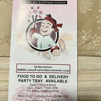 Lotus Fusion - a menu for a chinese restaurant - Beverage Store Near Me - Sacramento, California