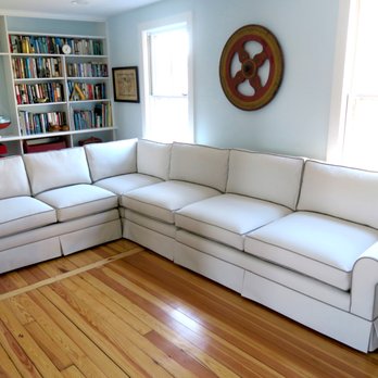 Cape Cod Upholstery Shop - Four piece sectional sofa in a Sunbrella fabric and contrasting Sunbrella welting cord. Cape Cod Upholstery Shop - Furniture Reupholstery Near Me - South Dennis, Massachusetts