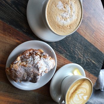 Coat Check Coffee - Pear and pistachio lattes with almond croissant - Coffee & Tea Near Me - Indianapolis, Indiana