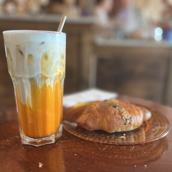 Blush Tea and Coffee - Butterfly Thai Tea latte (very flavorful and uniquely sweet) Everything Croissant (a solid pastry) - Coffee & Tea Near Me - St. Petersburg, Florida Blush Tea and Coffee - Butterfly Thai Tea latte (very flavorful and uniquely sweet) Everything Croissant (a solid pastry) - Coffee & Tea Near Me - St. Petersburg, Florida