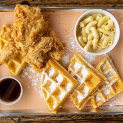The Cookshack - Chicken and Waffles with side of mac-n-cheese
