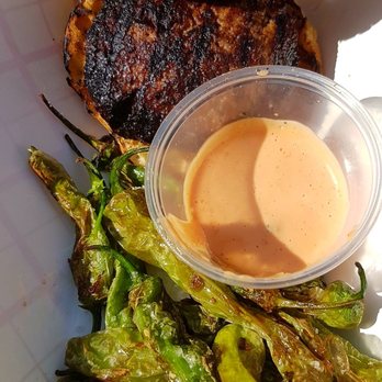 Farmers and Chefs - GRILLED GREEN SHISHITO PEPPERS FOR THE WIN! W/ FIREGRILLED BURGER (usually topped w/ parmesan, blue cheese and this glorious sauce) - Food Delivery Services Near Me - Poughkeepsie, New York Farmers and Chefs - GRILLED GREEN SHISHITO PEPPERS FOR THE WIN! W/ FIREGRILLED BURGER (usually topped w/ parmesan, blue cheese and this glorious sauce) - Food Delivery Services Near Me - Poughkeepsie, New York