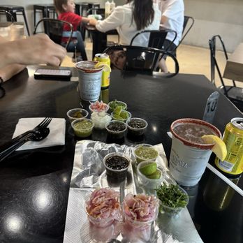 Carnitas Don Raul - Sampling of the salad bar, with a Paloma - Mexican Near Me - San Antonio, Texas
