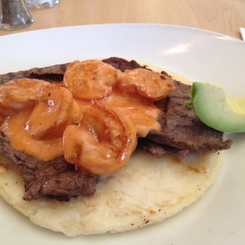 Mambo Cafe - Arepa con carne asada y camarones--Yum! - Colombian Near Me - Pleasantville, New Jersey