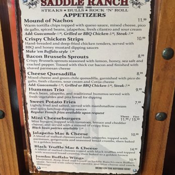Saddle Ranch - Appetizer menu - Steakhouses Near Me - Orange, California