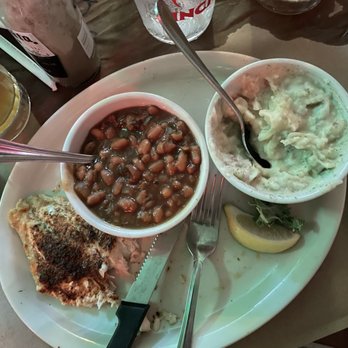 Pinchers - Broiled grouper with Baked Beans and Garlic Mashed Potatoes - Seafood Near Me - Naples, Florida Pinchers - Broiled grouper with Baked Beans and Garlic Mashed Potatoes - Seafood Near Me - Naples, Florida