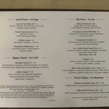 Moa Moa - Dinner menu - Hawaiian Near Me - Kapaa, Hawaii