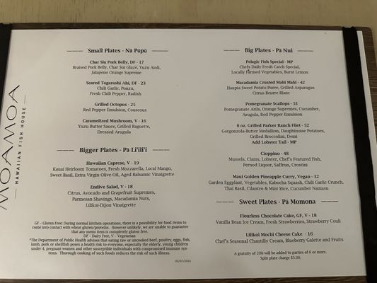 Menu photo 2 Moa Moa Kapaa, HI