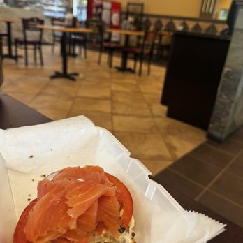 Bobby’s Bagel Cafe - Lox on garlic bagel - Bagels Near Me - Potomac Falls, Virginia Bobby’s Bagel Cafe - Lox on garlic bagel - Bagels Near Me - Potomac Falls, Virginia