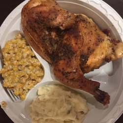 The chicken was full of taste. The corn was delicious as well.