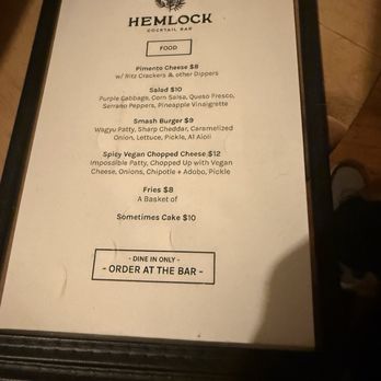Hemlock Cocktail Bar - Menu - Cocktail Bars Near Me - Catskill, New York
