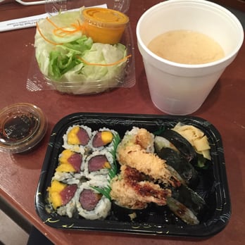 Mizu Sushi - Tuna cucumber roll & shrimp tempura roll. Miso soup and side green salad - Japanese Near Me - Baltimore, Maryland Mizu Sushi - Tuna cucumber roll & shrimp tempura roll. Miso soup and side green salad - Japanese Near Me - Baltimore, Maryland