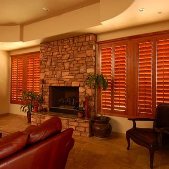 American Blind & Shutter Company - We took 2 separate windows and made them into 1 with our custom knotty alder stained shutters! - Shades & Blinds Near Me American Blind & Shutter Company - We took 2 separate windows and made them into 1 with our custom knotty alder stained shutters! - Shades & Blinds Near Me
