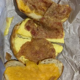 Egg, Cheese, and Meat Eggwich on a plain bagel Egg, Cheese, and Meat Eggwich on a plain bagel