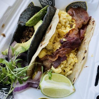 Naco Mexican Eatery - Angus Taco with avocado and egg bacon taco. - Food Trucks Near Me - San Antonio, Texas