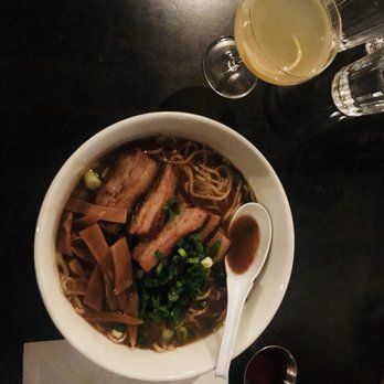 The Salted Pig - The "broken clock" cocktail and "regular ramen with pork belly and hot Chile sauce" - Gastropubs Near Me - Riverside, California