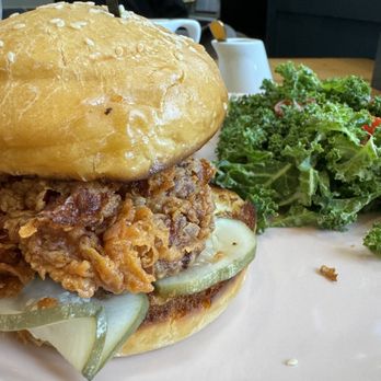 Parterre - Spicy chicken sandwich with kale salad - Coffee & Tea Near Me - Dallas, Texas