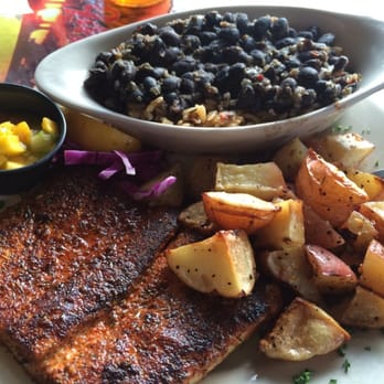 Beaches at Vilano - Blackened mahi with roasted red potatoes and Caribbean beans and rice.  Absolutely perfect!!! - Seafood Near Me - St. Augustine, Florida