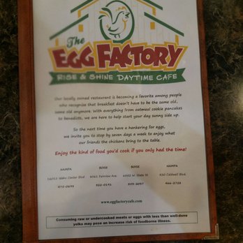 Egg Factory - Front of menu - Breakfast & Brunch Near Me - Nampa, Idaho