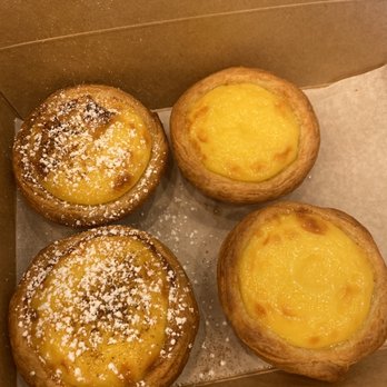 CA Bakehouse - Freshly baked egg tarts: 2 with cinnamon and powdered sugar, 2 plain - Bakeries Near Me - San Jose, California