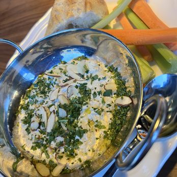 Aubrey - Whipped Feta Dip: feta, charred leaks, almonds, olive oil - American Near Me - St. Louis, Missouri Aubrey - Whipped Feta Dip: feta, charred leaks, almonds, olive oil - American Near Me - St. Louis, Missouri
