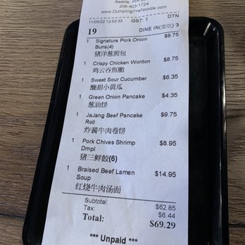 Dumpling The Noodle - Receipt. Prices. - Noodles Near Me - Seattle, Washington