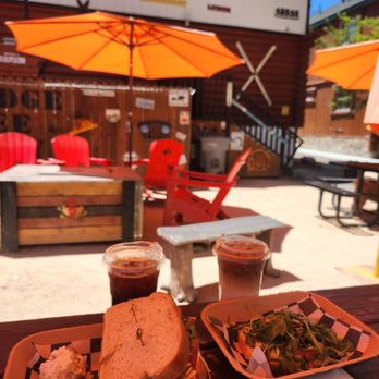 Moonridge Coffee Company  - Avocado Toast, Moonridge Club Sandwich, Caramel Macchiato, and Iced Coffee on a nice sunny day - Coffee & Tea Near Me - Big Bear Lake, California
