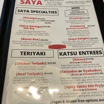 Saya Restaurant - Menu - Japanese Near Me - Kent, Washington Saya Restaurant - Menu - Japanese Near Me - Kent, Washington