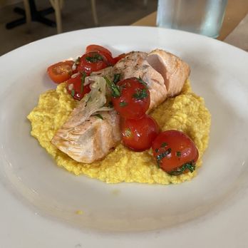 Market St - Slow Baked Salmon, corn pudding with a tomato vinaigrette - Italian Near Me - Rhinebeck, New York Market St - Slow Baked Salmon, corn pudding with a tomato vinaigrette - Italian Near Me - Rhinebeck, New York