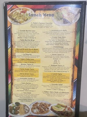 Menu photo 1 Pablo's Restaurante & Cantina Birmingham, AL Menu photo 1 Pablo's Restaurante & Cantina Birmingham, AL