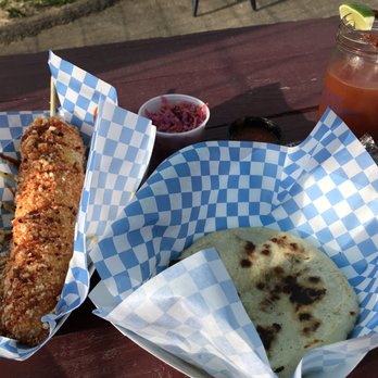 Salvi PDX - Pupusa, Elote (street corn) and cortido (slaw) with michelada from Leikam - Salvadoran Near Me - Portland, Oregon Salvi PDX - Pupusa, Elote (street corn) and cortido (slaw) with michelada from Leikam - Salvadoran Near Me - Portland, Oregon