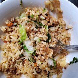 Happy Wok - It is just white rice with lettuce.  If I had not put in some soy you would see it was white.  In the garbage it goes.