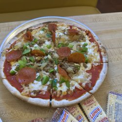 Najjar's Pizza Haven - Pizza with green peppers onion pepperoni and sausage