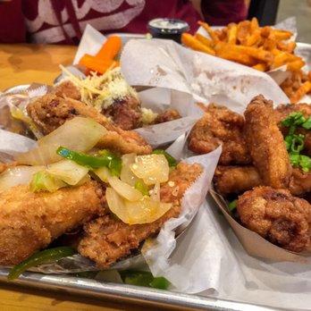 Fire Wings - Fairfield - Salt and pepper (front), Dragon (right), Garlic Parmesan (back). - Chicken Wings Near Me - Fairfield, California