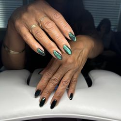 Mairbear Nail Studio - Structured manicure (medium) with cat eye polish.