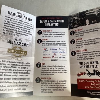 Prime Time Collision Center - Pamphlet/ Process Guide - Body Shops Near Me - Glendale, California