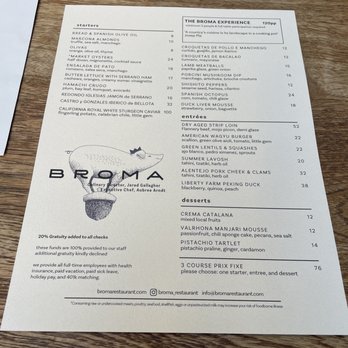 Broma - Menu - New American Near Me - Mountain View, California