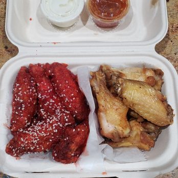 Fire Wings Rancho Cucamonga - 10 piece wings... 5 Peking, 5 Original with Thai chili sauce on the side - Chicken Wings Near Me - Rancho Cucamonga, California