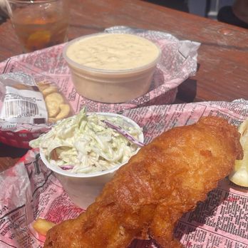 GB Fish & Chips - One piece pollock, coleslaw, and clam chowder - British Near Me - Denver, Colorado