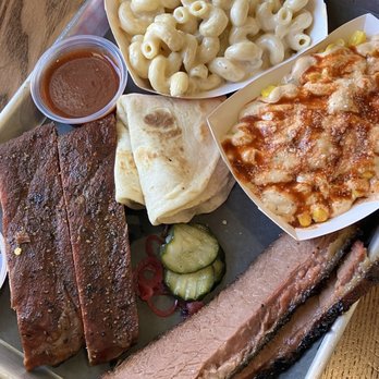 Mija Barbecue - 2 meat combo. Ribs, brisket, Mac and cheese and elote - Barbeque Near Me - Cedar Hill, Texas Mija Barbecue - 2 meat combo. Ribs, brisket, Mac and cheese and elote - Barbeque Near Me - Cedar Hill, Texas