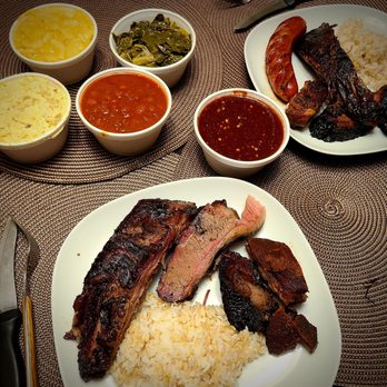 Bo Daddy’s BBQ - Potato salad, Mac'n'Cheese, collard greens and baked beans. Beef ribs, beef brisket, rib tips and sausage links. And the homemade BBQ sauce. - Barbeque Near Me - Los Angeles, California