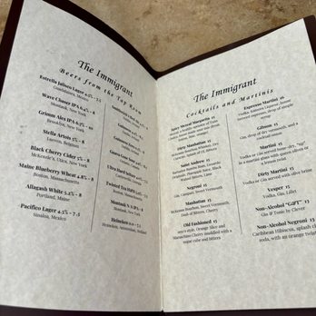 The Immigrant - Drink Menu - Wine Bars Near Me - New York, New York