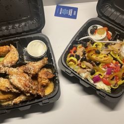 Bb's Pizzeria - Chicken Parmesan Jumbo Wings and Greek salad