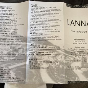 Lanna Thai Restaurant - Menu - Thai Near Me - Lenexa, Kansas