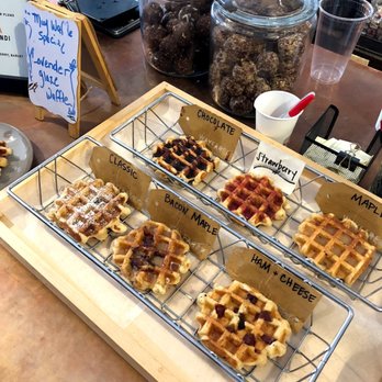 Wayfarer Coffee Roasters - Waffle Selections! They make them fresh for you in the back - Coffee & Tea Near Me - Laconia, New Hampshire Wayfarer Coffee Roasters - Waffle Selections! They make them fresh for you in the back - Coffee & Tea Near Me - Laconia, New Hampshire