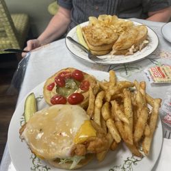 Mill Town Market - Hot chick sandwich with fries and grilled turkey, brie, and bacon jam sandwiches