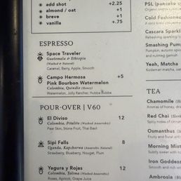 Espresso and pour-over selection on 11/25/25 Espresso and pour-over selection on 11/25/25