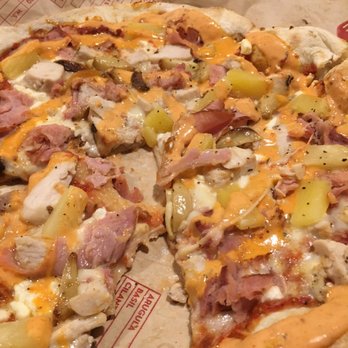 MOD Pizza - Chicken, pineapple, Canadian bacon, feta cheese, ricotta cheese and their Sriracha ranch sauce on top - Fast Food Near Me - Kingwood, Texas MOD Pizza - Chicken, pineapple, Canadian bacon, feta cheese, ricotta cheese and their Sriracha ranch sauce on top - Fast Food Near Me - Kingwood, Texas