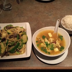 Tom yum chicken soup and green curry beef